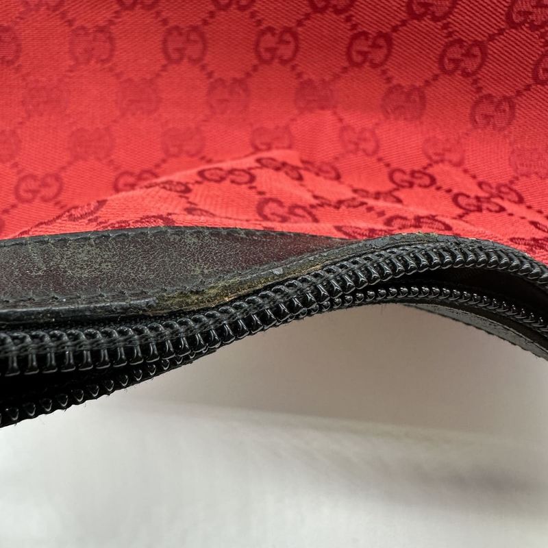 Gucci 000-0531 Shoulder Bag Handbag GG Canvas Bamboo Red Black Women