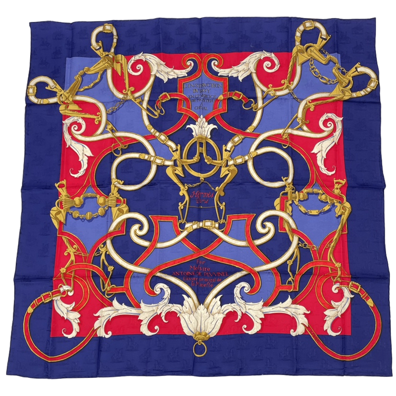 Hermes Carre 90 L'instruction DU ROY Imperial Blue And Red Silk Scarf