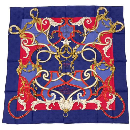 Hermes Carre 90 L'instruction DU ROY Imperial Blue And Red Silk Scarf