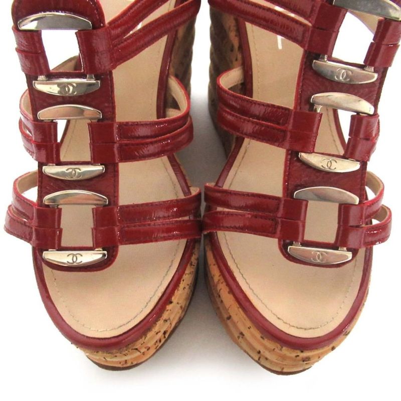 Chanel Patent Leather Cork Sole Wedge Sole Suring Back Sandals 35C 22cm