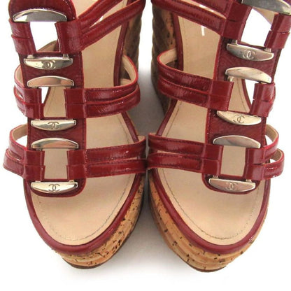 Chanel Patent Leather Cork Sole Wedge Sole Suring Back Sandals 35C 22cm