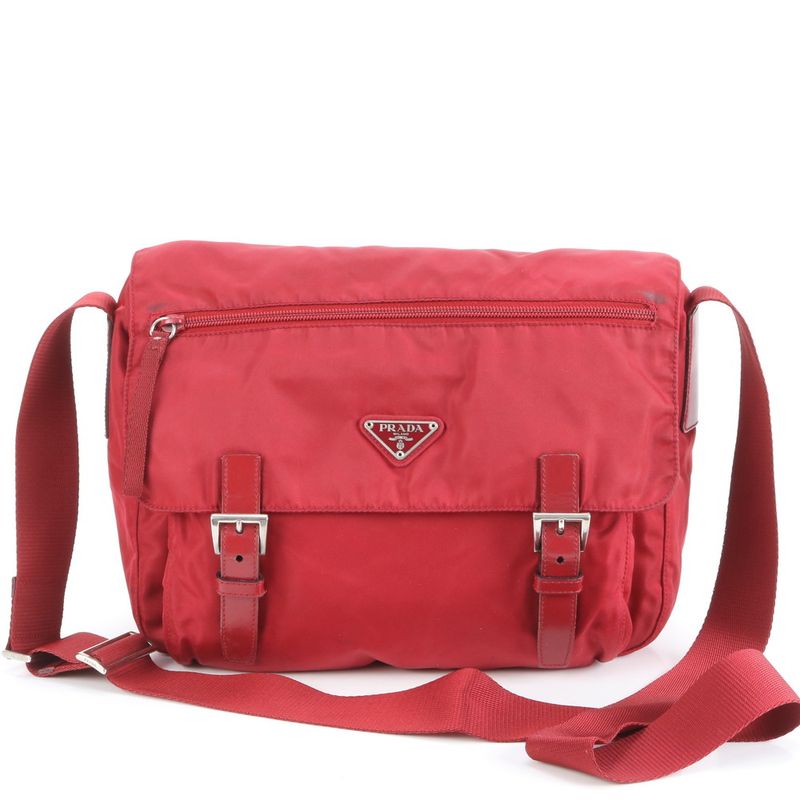 Prada Tessuto Nylon Triangle Logo Leather Shoulder Bag Crossbody Messenger