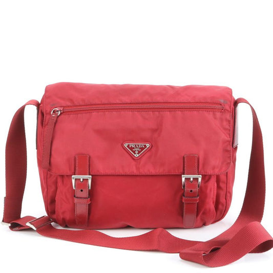 Prada Tessuto Nylon Triangle Logo Leather Shoulder Bag Crossbody Messenger