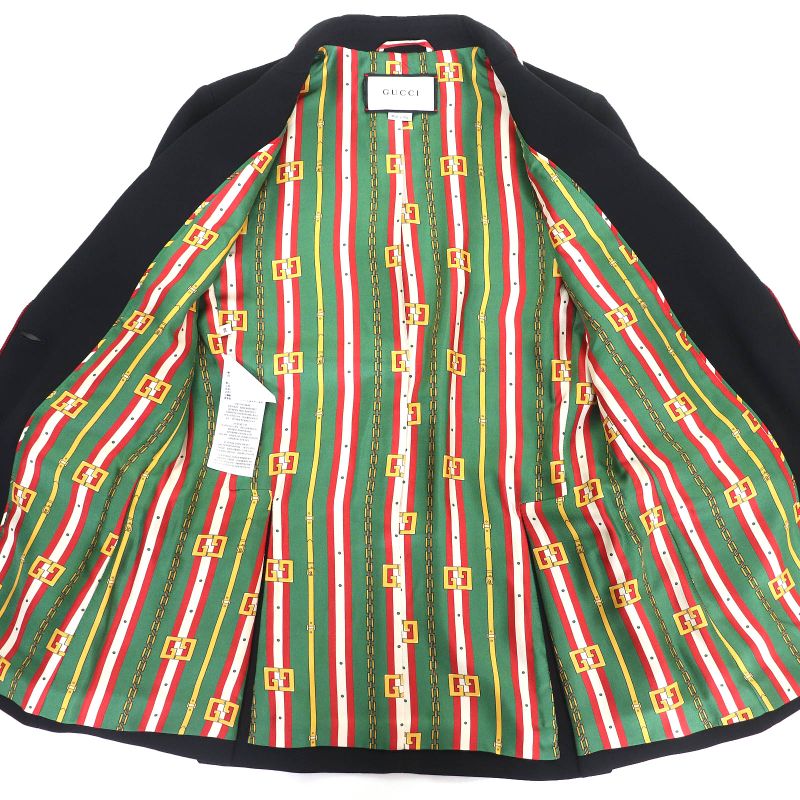 Gucci 523859 Lined With Chain Belt Pattern 100% Silk Peaked Lapel Tailored