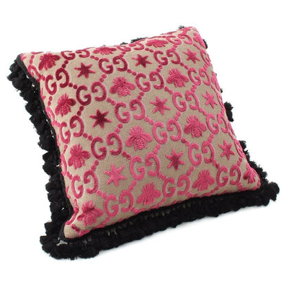 Gucci Fabric Feather Flower GG BEE Embroidered Fringe Pillow Cushion Interior