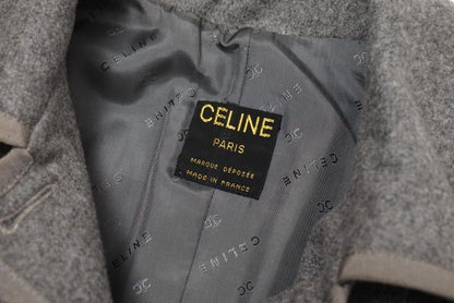 Celine Vintage Stainless Steel Collar Coat Belted Coat Long Coat Logo Buttons