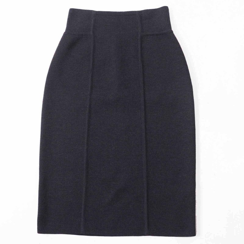Hermes Wool H Motif Ribbed Knit Tight Skirt Charcoal Grayish 34 Made In Italy