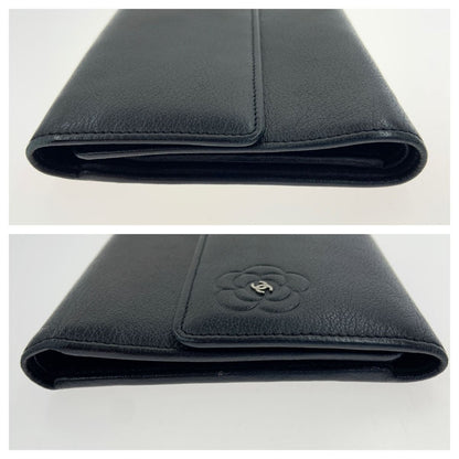 Chanel Camellia Butterfly Flap Wallet Wallet Long Wallet Black