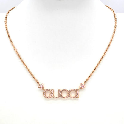 Gucci 774693 Logo Necklace 462cm (1819in) Long Crystal Script Logo Antique Pink