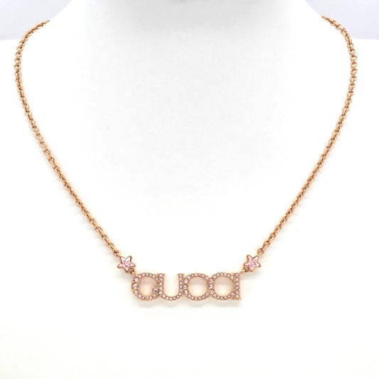 Gucci 774693 Logo Necklace 462cm (1819in) Long Crystal Script Logo Antique Pink