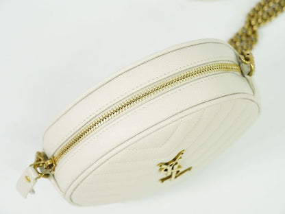 Authentic Saint Laurent Vinyle Chain Shoulder Bag Pochette Leather White 610436