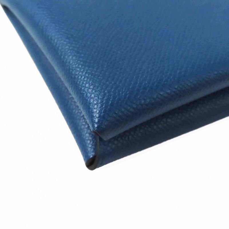 Hermes Calvi Deep Blue Silver Hardware Vaume D'adam Card Case Engraved B With