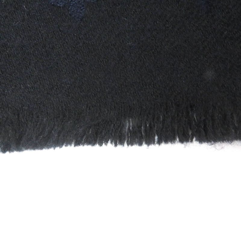 Louis Vuitton M71615 100% Cashmere Monogram Allover Fringe Scarf Black Navy