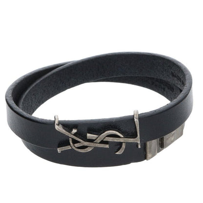 Saint Laurent Paris 485465 Cassandra Logo Double Leather Bracelet Men's L 17