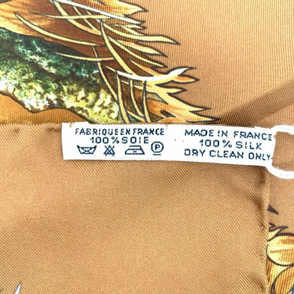 Grade Hermes Carre 90 LES Quatre Saisons Four Seasons Brown Animal Flower Scarf