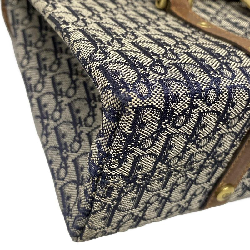 Dior/christian Dior Handbag Street Chic Navy Ivory And Dark Brown Leather