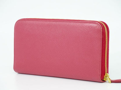 Authentic Prada Ribbon Round Zipper Long Wallet Long Wallet Leather Pink Wallet