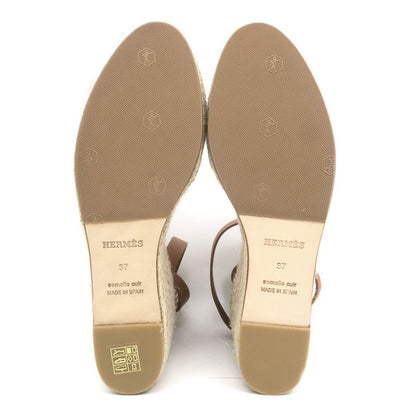 Hermes Espadrilles Tivoli Wedge Sole Sandals Blue Brown 37 Women's