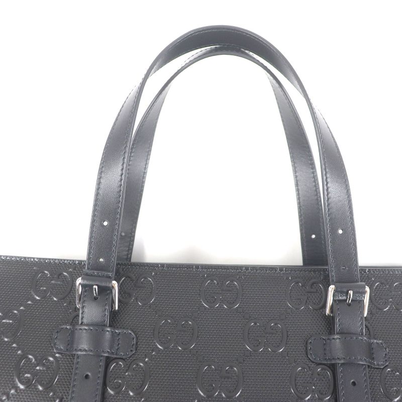Gucci 625774 Leather GG Embossed Tote Bag Briefcase Business Bag Black Storage