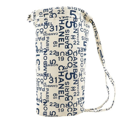Chanel Beach Bag Vichy Line Logo Cotton White Women's Shoulder Bag