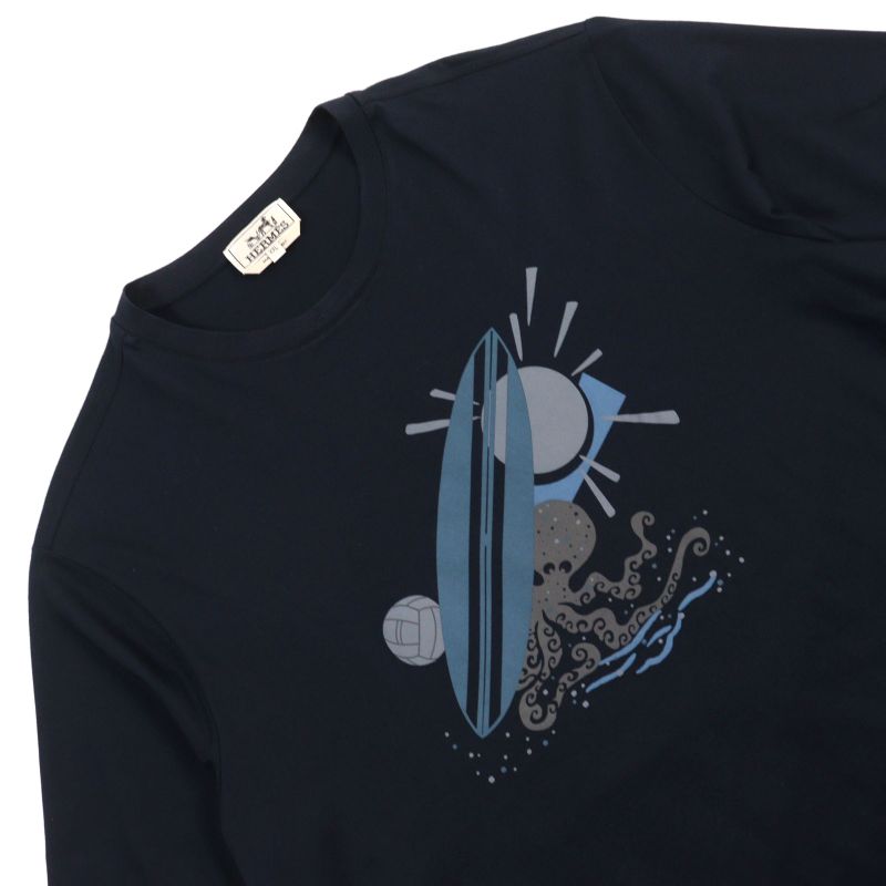 Hermes 23SS Poulp Watch 100% Cotton Octopus Print Design Crew Neck Short Sleeve