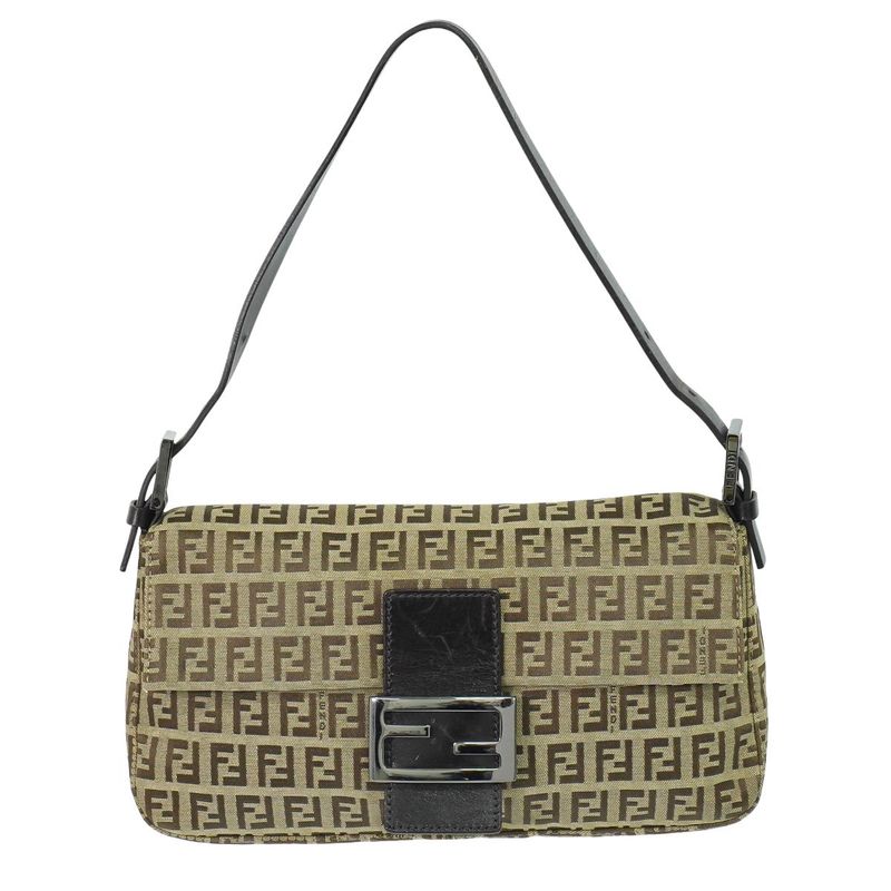 Authentic Fendi Mamma Bucket Zucchino Shoulder Bag Handbag Canvas Beige 8br000