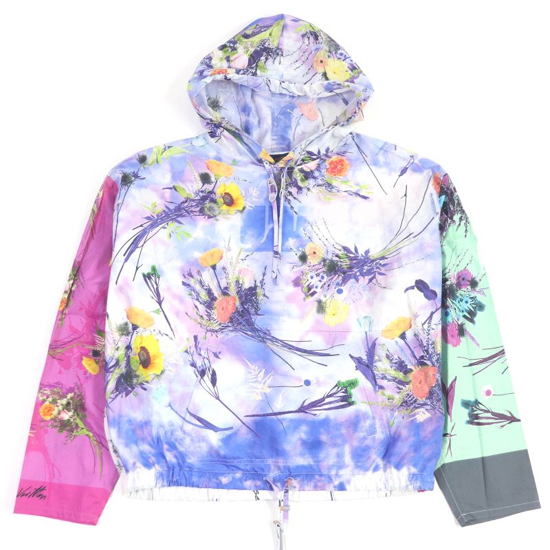 Louis Vuitton His79w Flower LV Logo Cotton Poplin Anorak Pullover Hoodie Blue M