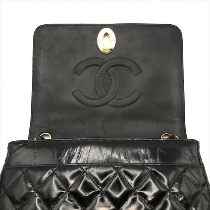 Chanel CC Logo Quilted Calf Enamel Full Flap Chain Shoulder Bag Black