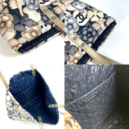 Chanel Shoulder Bag Cat Choupette Camellia Cat Leather / Nylon Blue