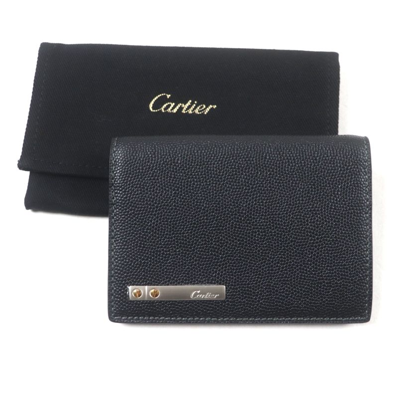 Cartier Santos Leather Logo Plate Fold Business Card Holder Pass Case Card