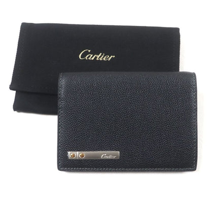 Cartier Santos Leather Logo Plate Fold Business Card Holder Pass Case Card