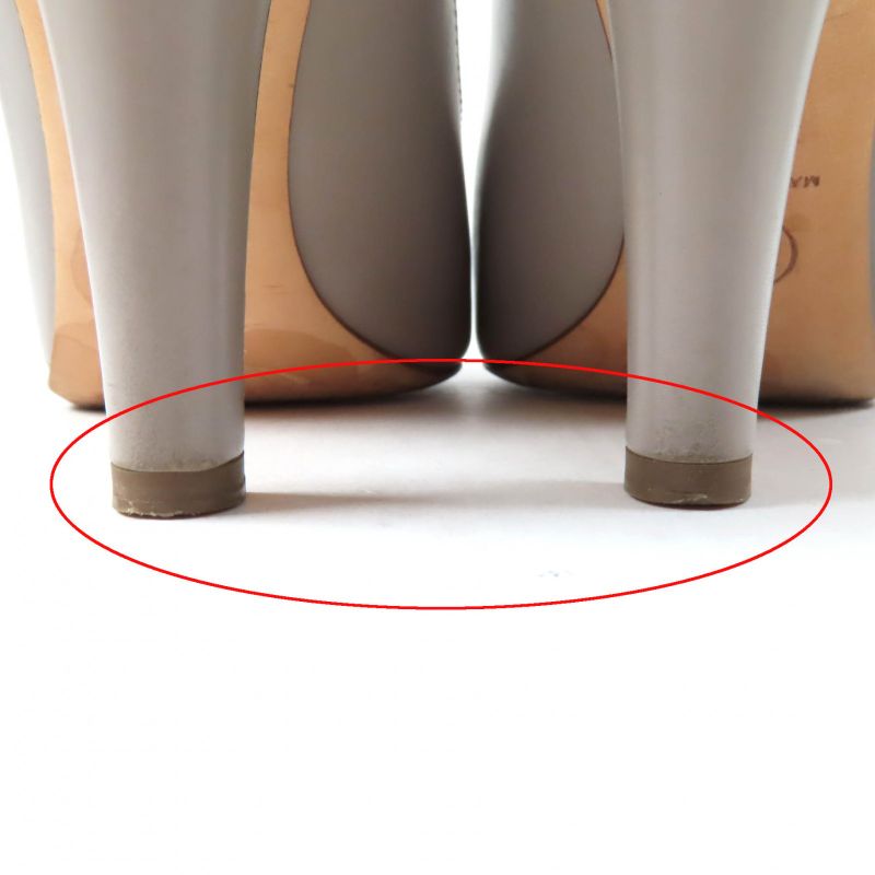 CHANEL G31145 Coco Mark Chain Decoration Round Toe Leather Pumps Grey Silver