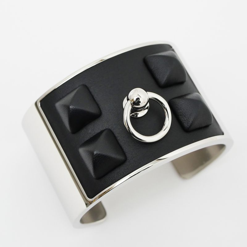 Hermes Corriedo Chien Medle Gaine Size T2 Black Silver Bracelet Bangle