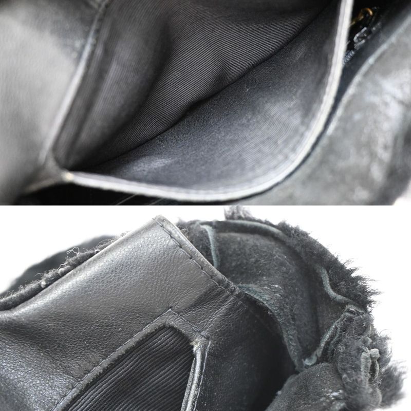 Chanel Handbag Logo Fur Bag Black Leather 34ka824