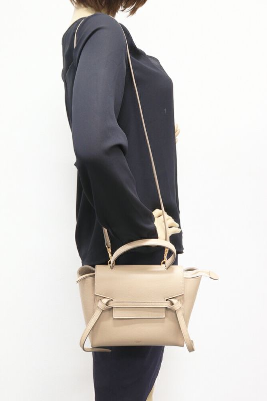 Celine Handbag Shoulder Bag Belt Bag Nano Grained Calf Light Taupe Gold