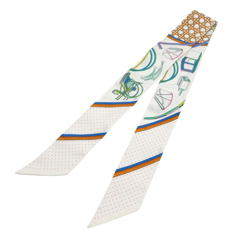 Hermes Twilly Folding Covered Wagon Scarf Silk White/orange/veil 0171 Hermes