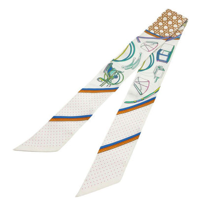 Hermes Twilly Folding Covered Wagon Scarf Silk White/orange/veil 0171 Hermes