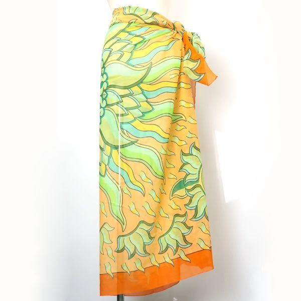 Hermes Pareo Sun Motif 100% Cotton Orange Large Shawl With Box Hermes