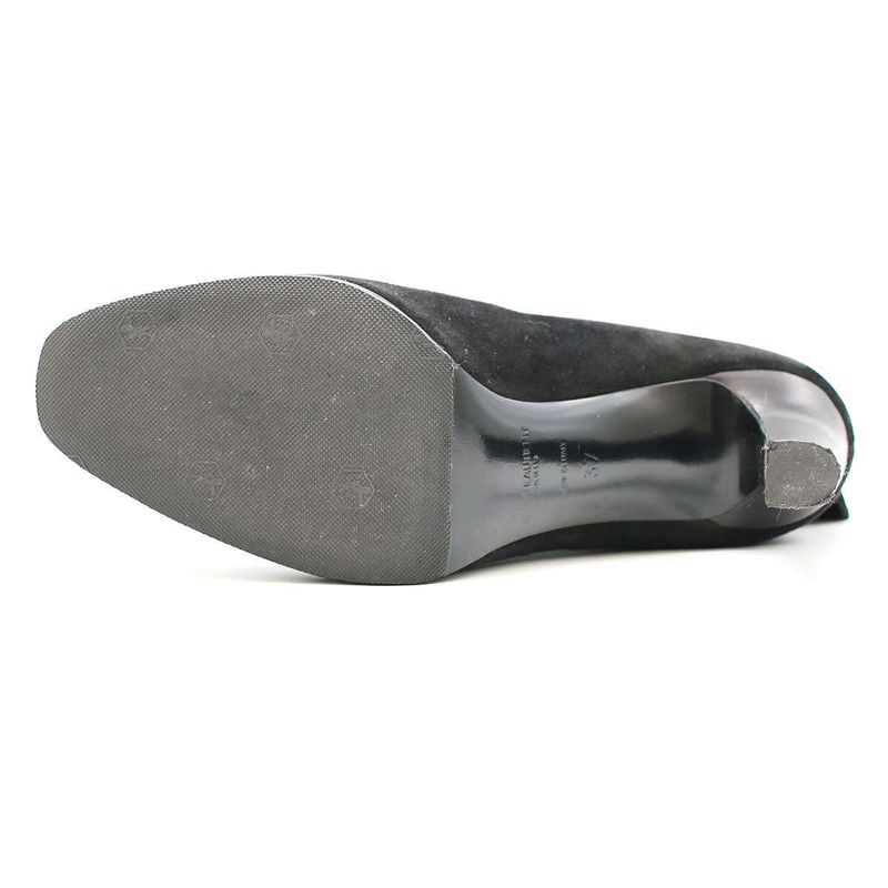 Saint Laurent Paris Knee High Suede Leather Heel Boots Black 37 632613