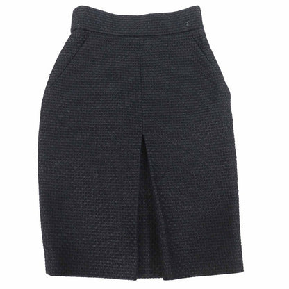 CHANEL P36751 Tweed Below-knee Tight Skirt With Coco Mark Black 36 Made In
