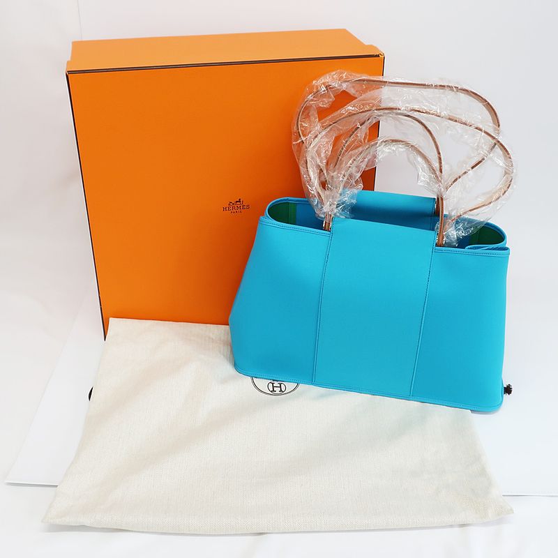 Hermes Cabas Quellen Handbag Tote Bag 2WAY Light Blue- P Engraved