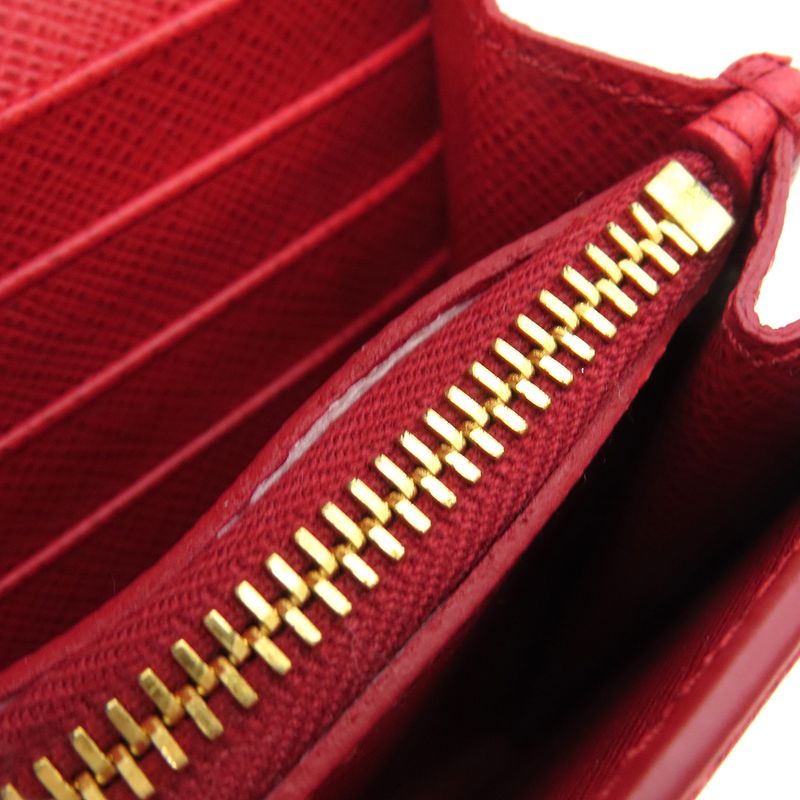 Prada Long Wallet Caier Wallet Saffiano Leather Fuoco Gold Hardware Red