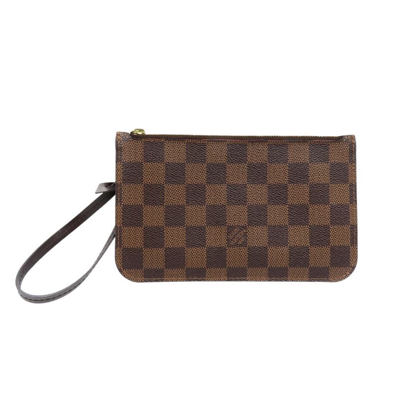 Louis Vuitton Damier Neverfull Pouch For PM Damier Canvas Gold Hardware Brown