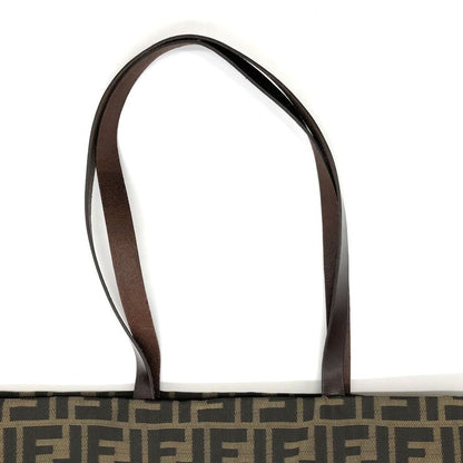Fendi 71 15978 Tote Shopping Bag Zucca Nylon Canvas Vintage Leather Brown Khaki