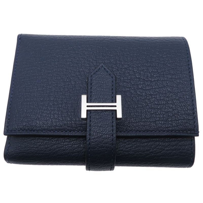 Hermes Trifold Chevre Navy Wallet