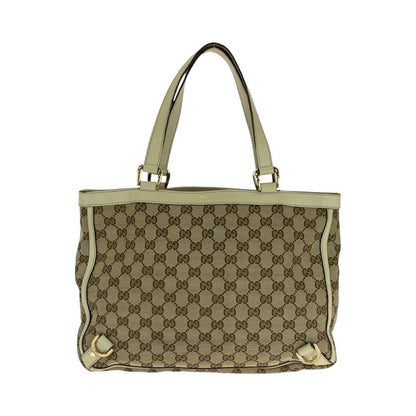 Gucci Beige Ivory Gold Hardware GG Canvas Tote Handbag
