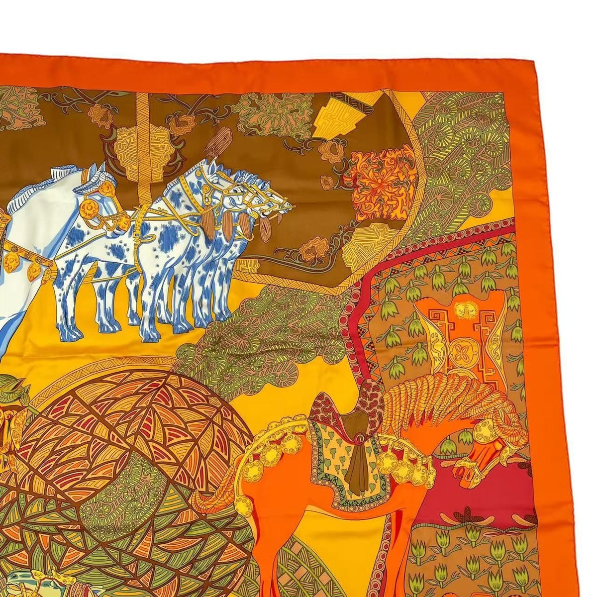 Hermes Carre 90 Art Des Steppes Step Scarf Silk Orange — view 3