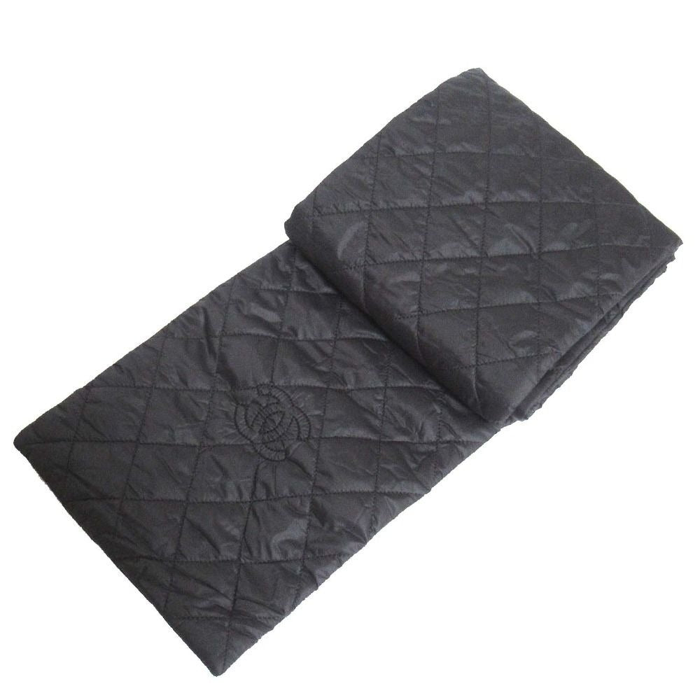 Chanel CC Logo Quilted Patted Muffler Black Scarf
