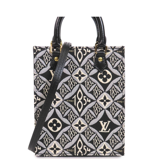 Louis Vuitton Petite Sac Plat Black Leather Monogram Jacquard 2-Way Shoulder Bag