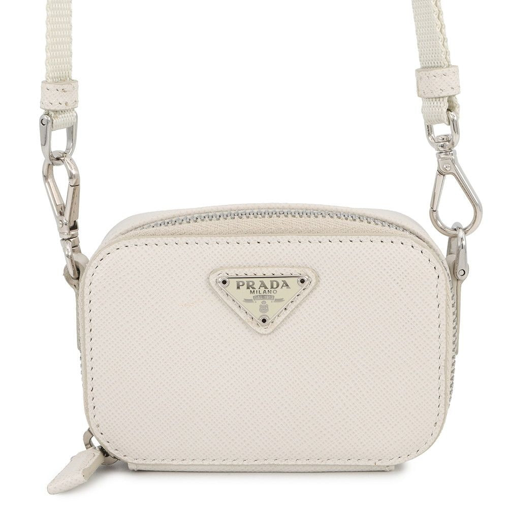 Prada Pouch Mini Triangle Logo Saffiano Pochette White